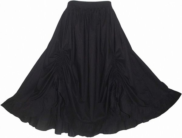 

women cotton boho gypsy long maxi victorian plus size flare skirt e8yg#, Black
