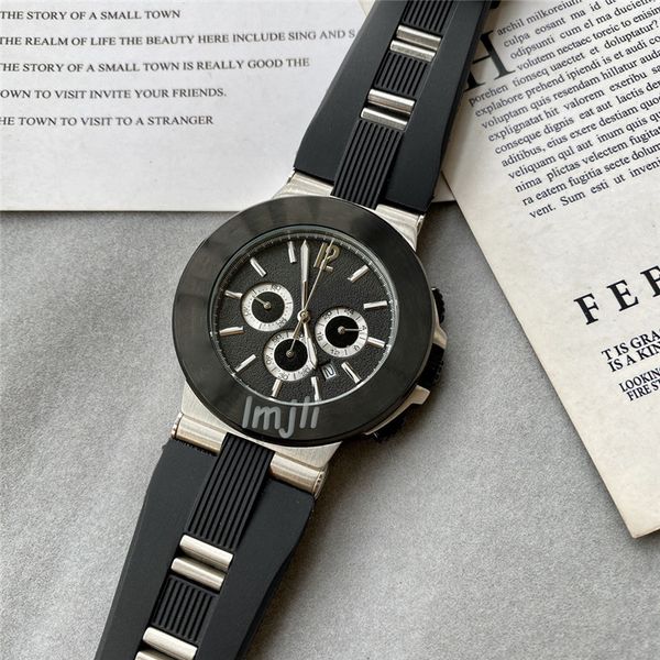 lmjli - 44mm Big Dial Watch Gold Rose/Silver Watches Black Rubber Strap Mens Quartz Fashion Watch