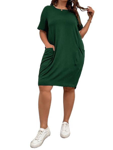 

plus pocket patched tee dress s1o7#, Black