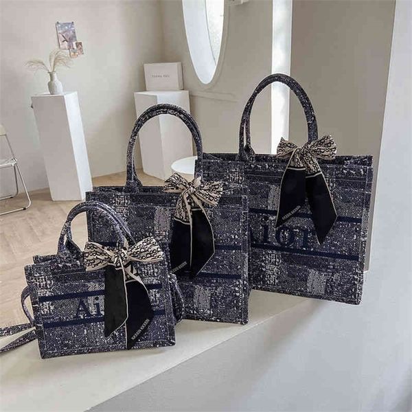

fashion canvas large capacity printed bow tote retro women's clearance outlet sale