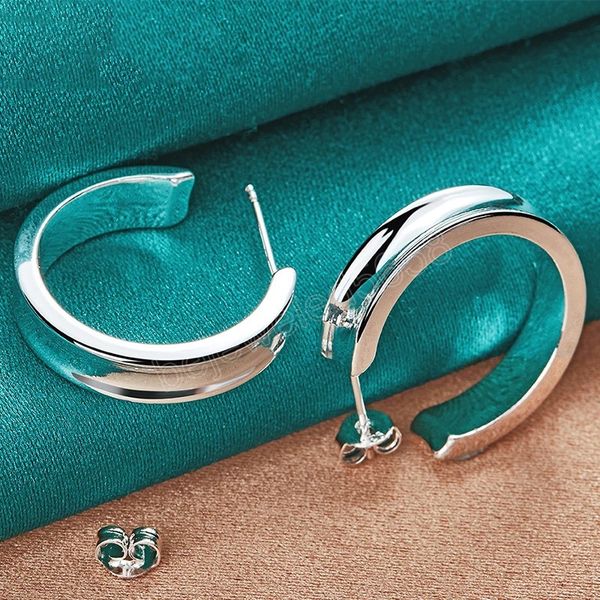 

925 sterling silver classic 23mm smooth hoop earring for woman gift christmas party wedding selling fashion jewelry, Golden;silver