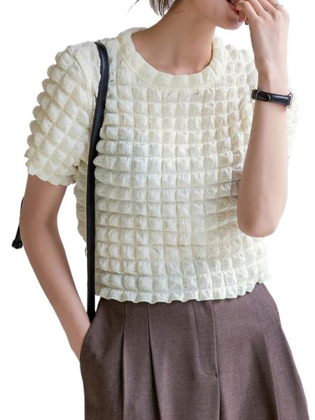 

dazy textured round neck tee u1ik#, White