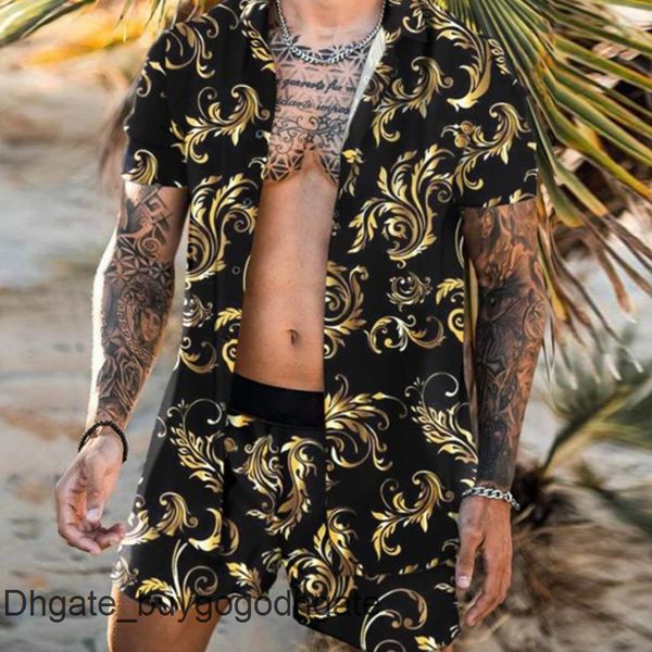 

fashion men's casual shirts luxury men tracksuits hawaiian sets printing short sleeve button shirt summer beach shorts tees streetwear, White;black