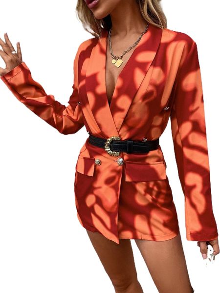 

tie dye double breasted blazer without belt s40c#, White