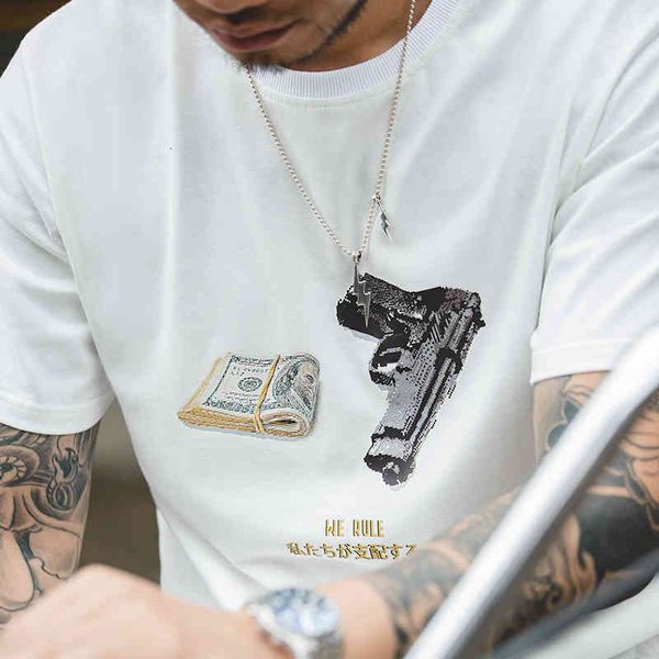 

men's t-shirts madden tooling american glue sense us dollar pattern printed t-shirt mosaic japanese letter short sleeve men's fash, White;black
