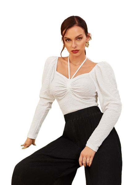 

ruched detail gigot sleeve z0e9#, White