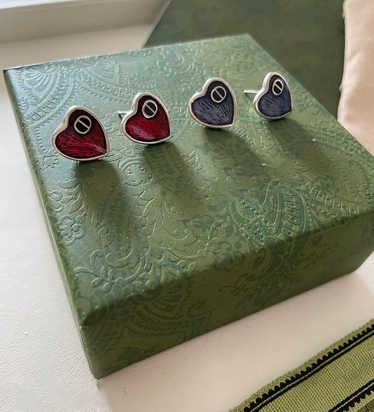 

luxury fashion ear studs woman designer earring heart shaped silver plated earrings blue and red optional elegant jewelry high quality, Golden;silver