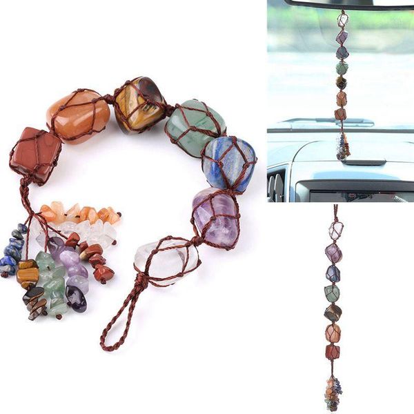 Perline, fili 2022 Chakra Ciondolo per auto in pietra di cristallo naturale 7 Bracciale burattato Nappa Ornamento appeso Pietre Decor Occhio di tigre