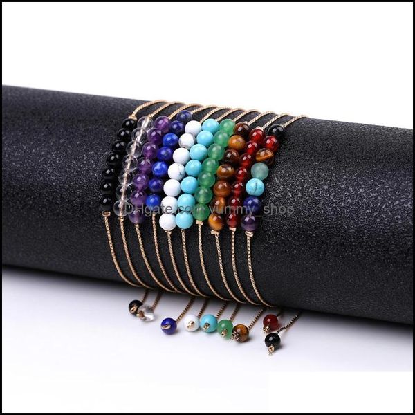 Braccialetti con ciondoli Gioielli 4Mm Sette Chakra Pietra naturale Ametista Occhio di tigre Bracciale a catena in filo di rame con agata rossa per Dh3Xm