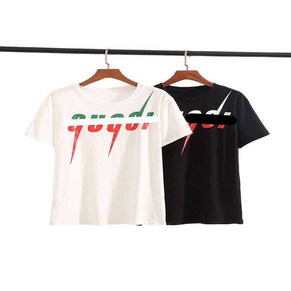 

designer tide t-shirt chest letters laminated printing short sleeve high street loose oversized casual t-shirt 100% cotton men's and wo, White;black