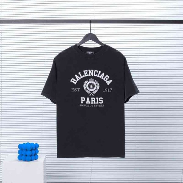 

2022 designer bal t shirt znb fashion brand 22 new paris b home wash printing loose short sleeve t-shirt, versatile half lovers, White;black