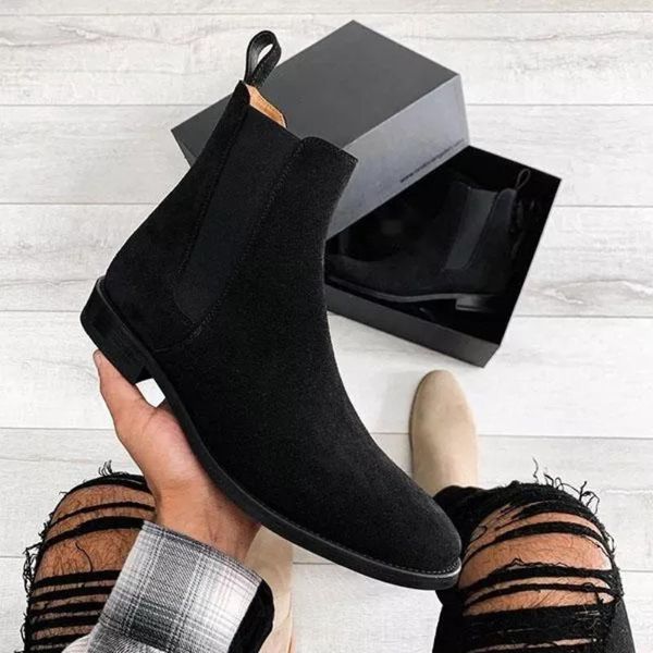 

lovers men women chelsea boots faux suede high low heel solid color ankle comfortable fashion classic business official boots cp197-1, Black