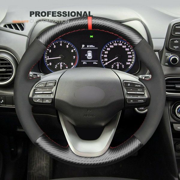 

durable pu carbon fiber leather car steering wheel cover for hyundai kona 2018