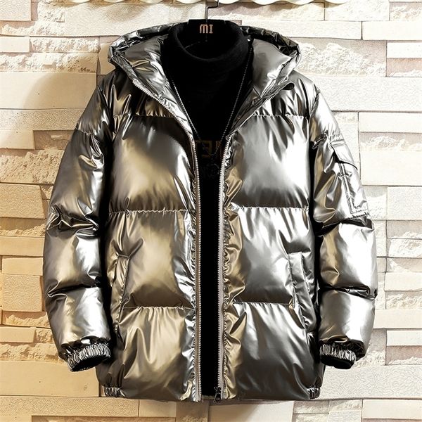

warm down coat men solid reflective mens winter jackets and coats outerwear thick men's clothing windbreaker hip hop streetwear 201128, Black