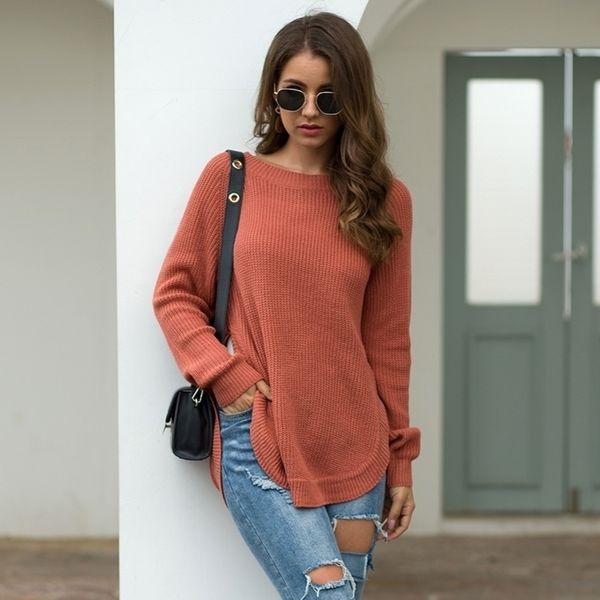 

kalenmos knit sweater women autumn winter o neck long slevee split hem pullovers casual loose streetwear sweaters y200720, White;black