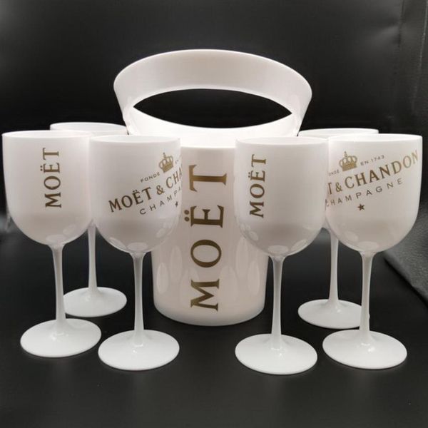 

ice buckets and coolers with 6pcs white glass moet chandon champagne glass plastic253z