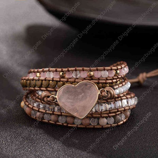 

pink crystal love pine stone bracelet three-layer color woven wound bead, Silver