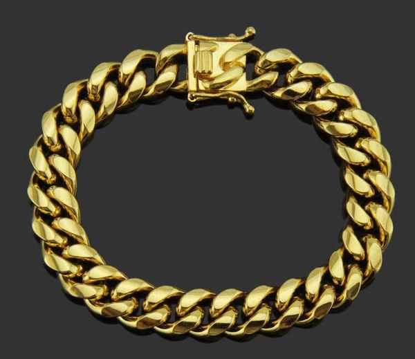 

14k plated men's smooth chains cuban 14mm bracelet, Black