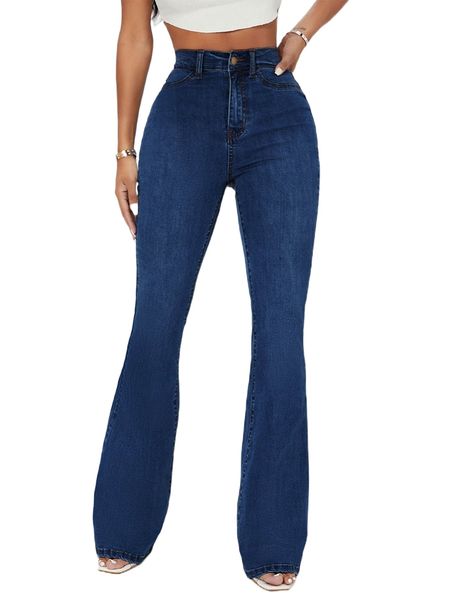 

high waist flare leg jeans f3ks#, Blue