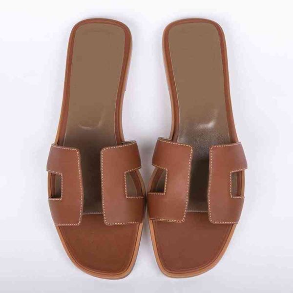 

brand h sandals genuine oran leather flats fashion women slippers summer luxury sandal flat slides ladies beach shoes party wedding slipper, Black