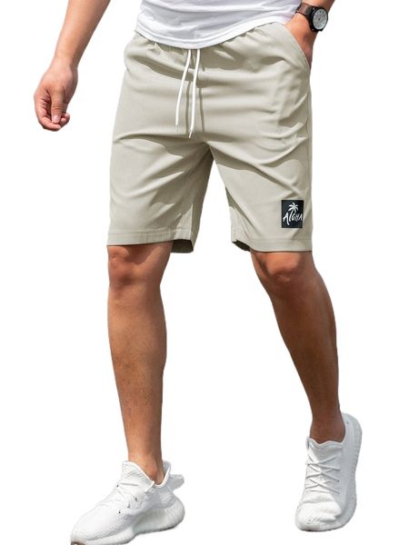 

men coconut tree & letter graphic drawstring waist shorts p7ut#, White;black