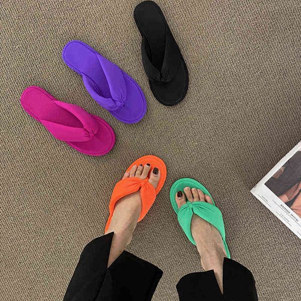 

women's flip flops candy color pleated fashion shoes new wild outdoor flat slippers for women casual home summer slides y220615, Black