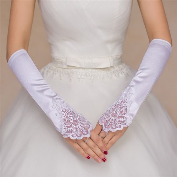 Luvas brancas no noivo cetim vestido de noiva gancho de dedo de dedo luvas de noiva de laca