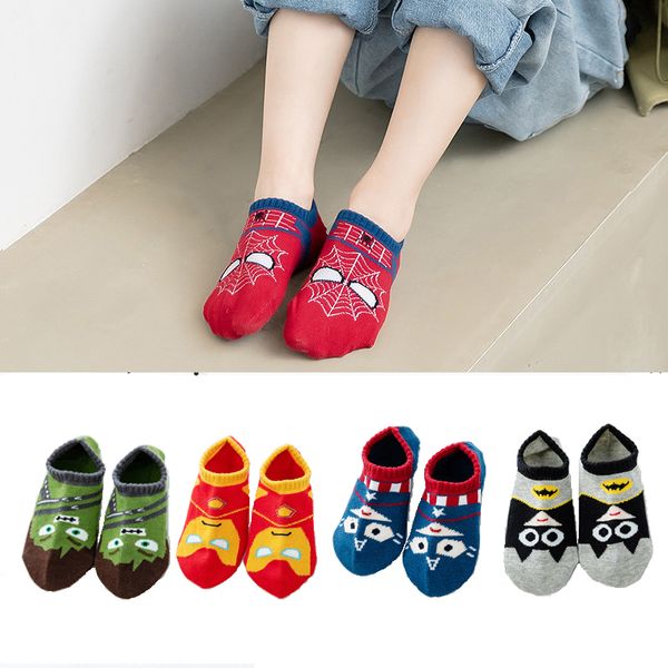 4 Paar Baby-Anime-Socken, 2–9 Jahre, Kleinkinder, Superhelden, Baumwolle, weiche kurze Socken 220611