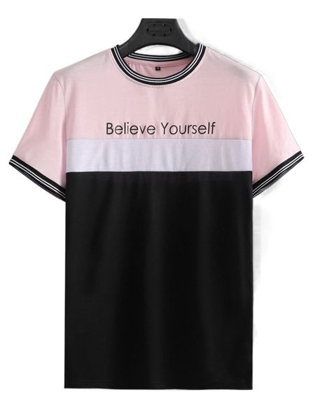 

men slogan graphic cut and sew ringer tee x5vq#, White;black