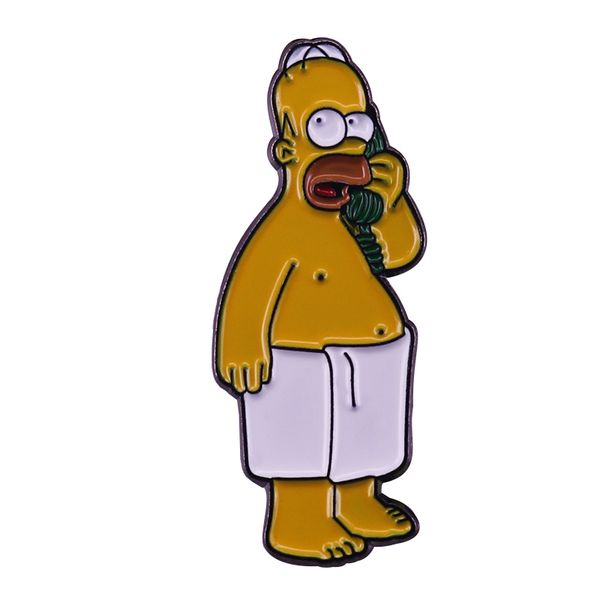 

homer wearing a towel enamel pin funny cartoon pin backpack jackets decor, Blue