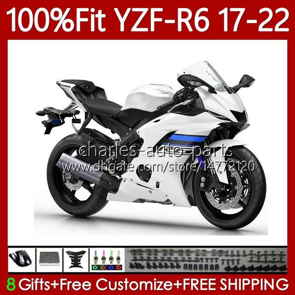 Corpo de injeção azul branco para YAMAHA YZF-600 YZF R6 R 6 600 CC 2017-2022 Bodywork 119No.163 YZF-R6 YZFR6 17 18 19 2020 2021 2022 YZF600 2017 2018 2019 20 21 22 OEM Fairing