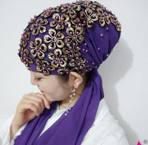 Mulheres brilhantes Beleza Floral Gold Shawl Shawl Ficador de casamento islâmico Árabe Moda Hijab Party Party Headscarf Cabeça