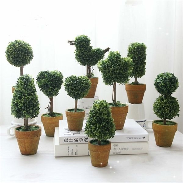 Plantas artificiais de mini vasos de plantas de bola falsa flor pequena decoração de bonsai decoração de natal com pot lj200910