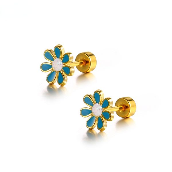 

dignified flowers titanium steel ear studs maiden fresh small three-dimensional petals earring ear clip earrings new, Golden;silver