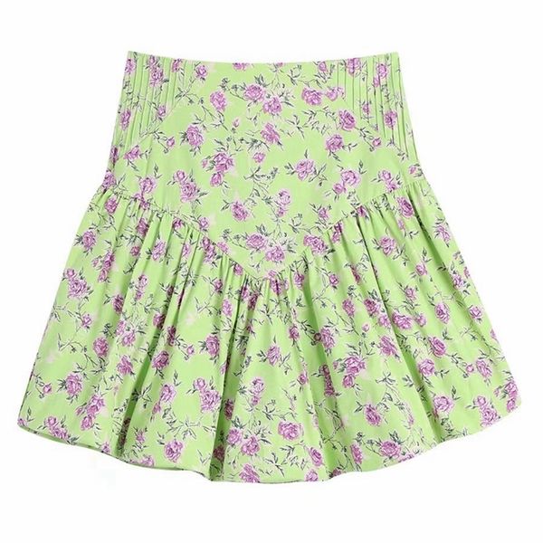 

tangada women green pleated floral print mini skirt vintage high waist back zipper female skirts be521 220611, Black