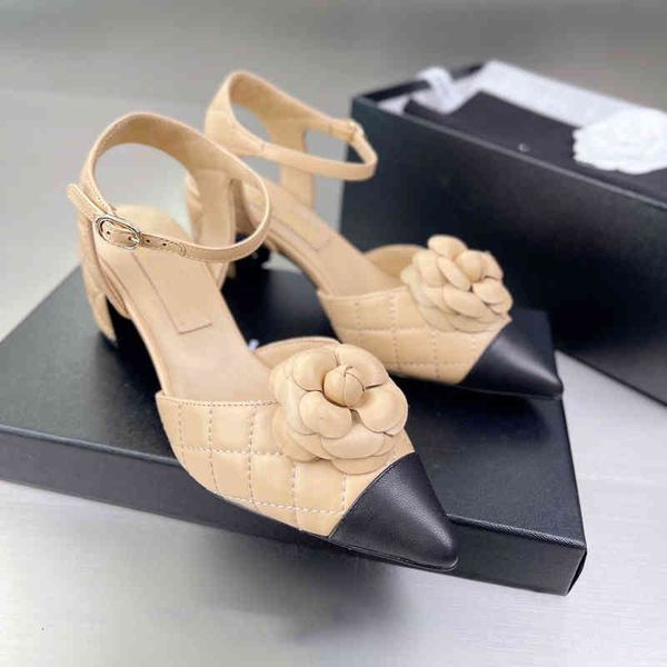 

sandals french flower baotou back empty half slippers summer pointed lingge camellia thick heel sandals fairy style fxo2, Black