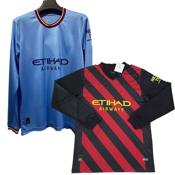 

long sleeve mans cities soccer jerseys haaland 2022 2023 phillips j.alvarez foden grealish bernardo de bruyne mahrez joao cancelo football s, Black;yellow