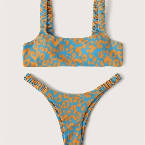 Сексуальные микро бикини женщины -апельсиновый леопард отжимание вверх по мягкому купальнику