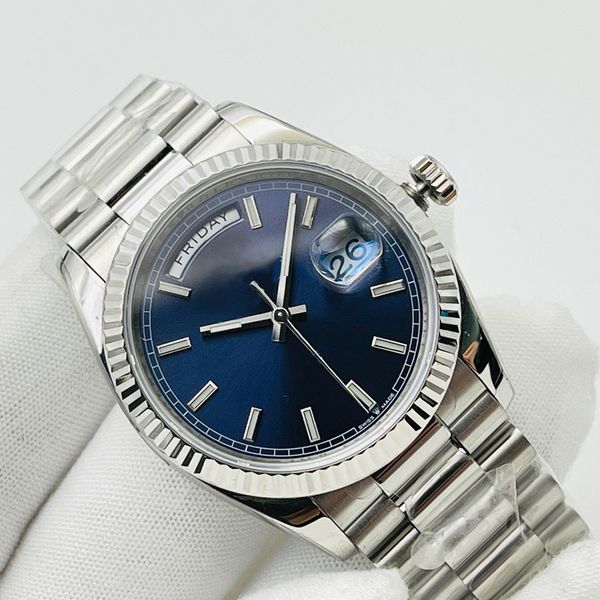 

blue tw2836 41mm automatic watch men date 128238 sapphire glass sweeping movement self-winding stainless steel waterproof montre de luxe, Slivery;brown