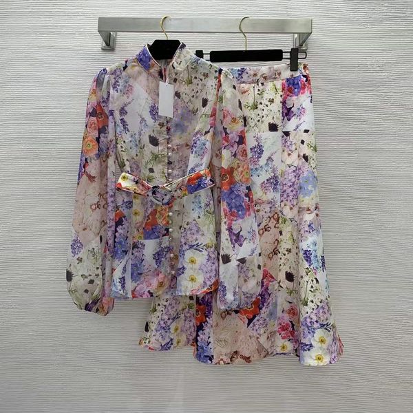 

two piece dress 2022 spring summer stand collar long sleeve coats and for womens fashion print skirts 2 pieces sets 0326-11, White