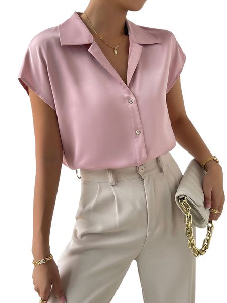 

solid button front satin shirt y9u0#, White