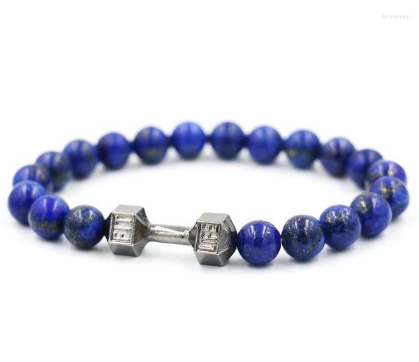 Perlenstränge Natürlicher Lapislazuli Antikgold Farbe Hantelschmuck Männlich Weiblich Fit Leben Hantelperlen Armbänder PulseraBeaded Lars22