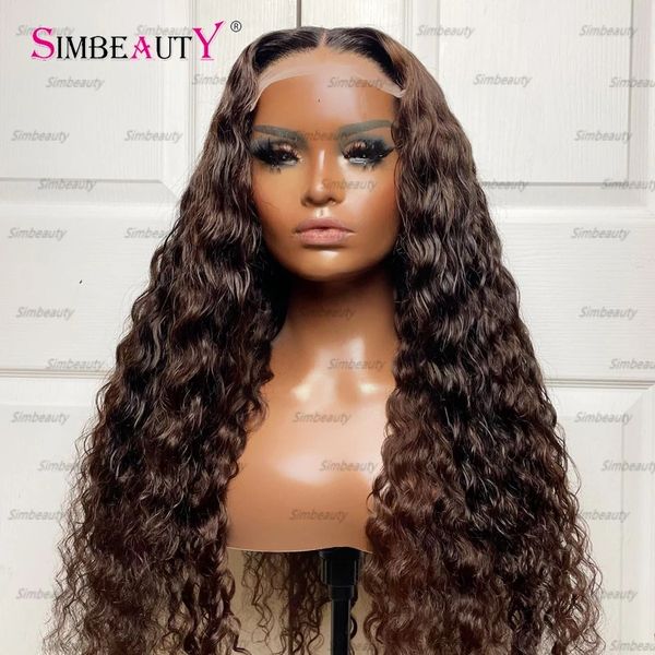 Onda natural longa 100% Humano Human 360 Lace Frantal Wigs para mulheres negras Mulheres de chocolate escuro marrom escuro 5x5 Lacos de fechamento Remy