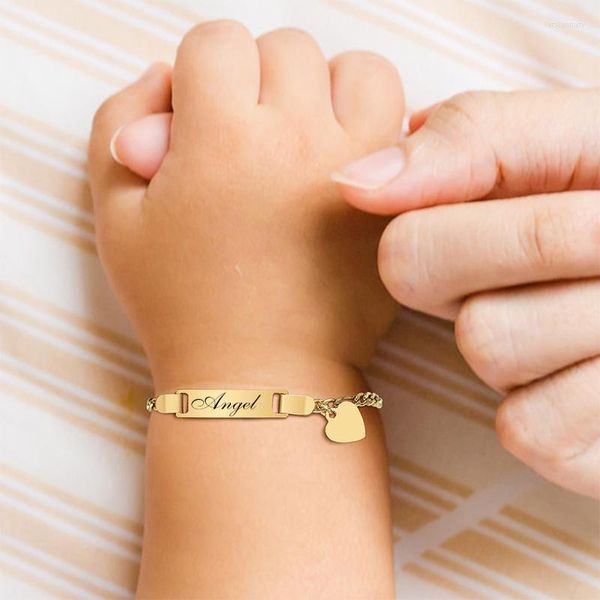 Gliederkette, personalisierbare Baby-Armbänder, Gravur des Namens, Geburtsdatum, Anti-Allergie, Edelstahl-Herzanhänger, individuell, für Kinder, Jungen, Mädchen, Geburt, Geschenk, Link Lar