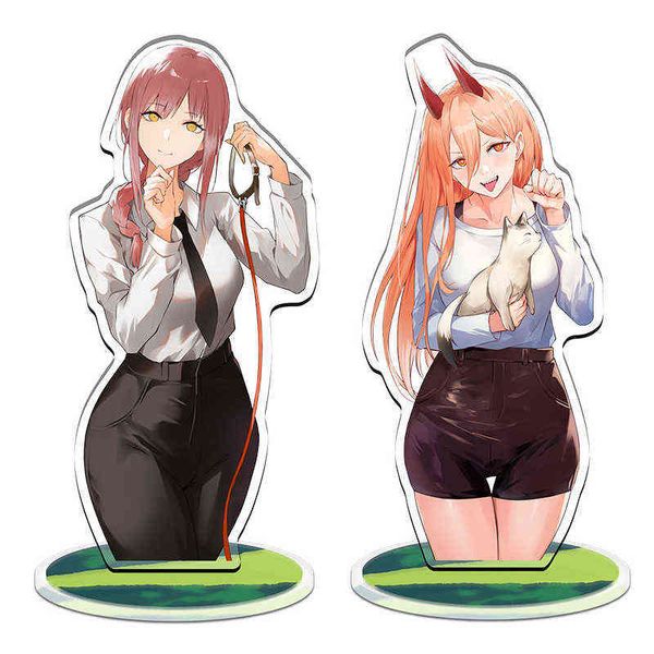 

20cm anime figures chainsaw man makima power figure denji character acrylic stand model plate desk decor standing keychain gift aa220318, Silver