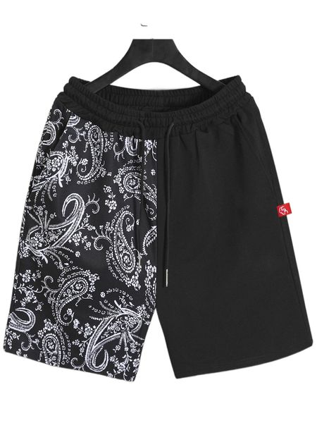 

men color block paisley print shorts 505x#, White;black