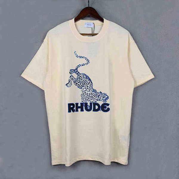 

brand designer t shirt leopard print rhude 2022 men women t-shirt streetwear cotton tee, White;black