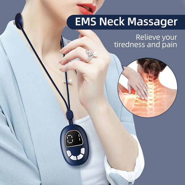 

mini portable ems micro current pluse neck massager necklace halter neck cervical spine massager 52 compress relief painnew