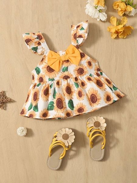 

baby floral print bow front ruffle trim peplum she, Blue