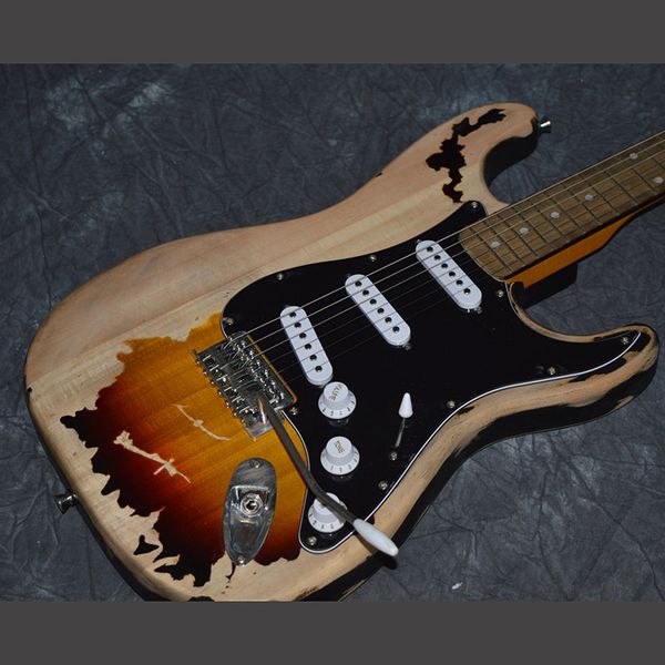 

chinese electric guitar fen s t 3ts colors alder body maple neck handmade heavy relic 6 strings